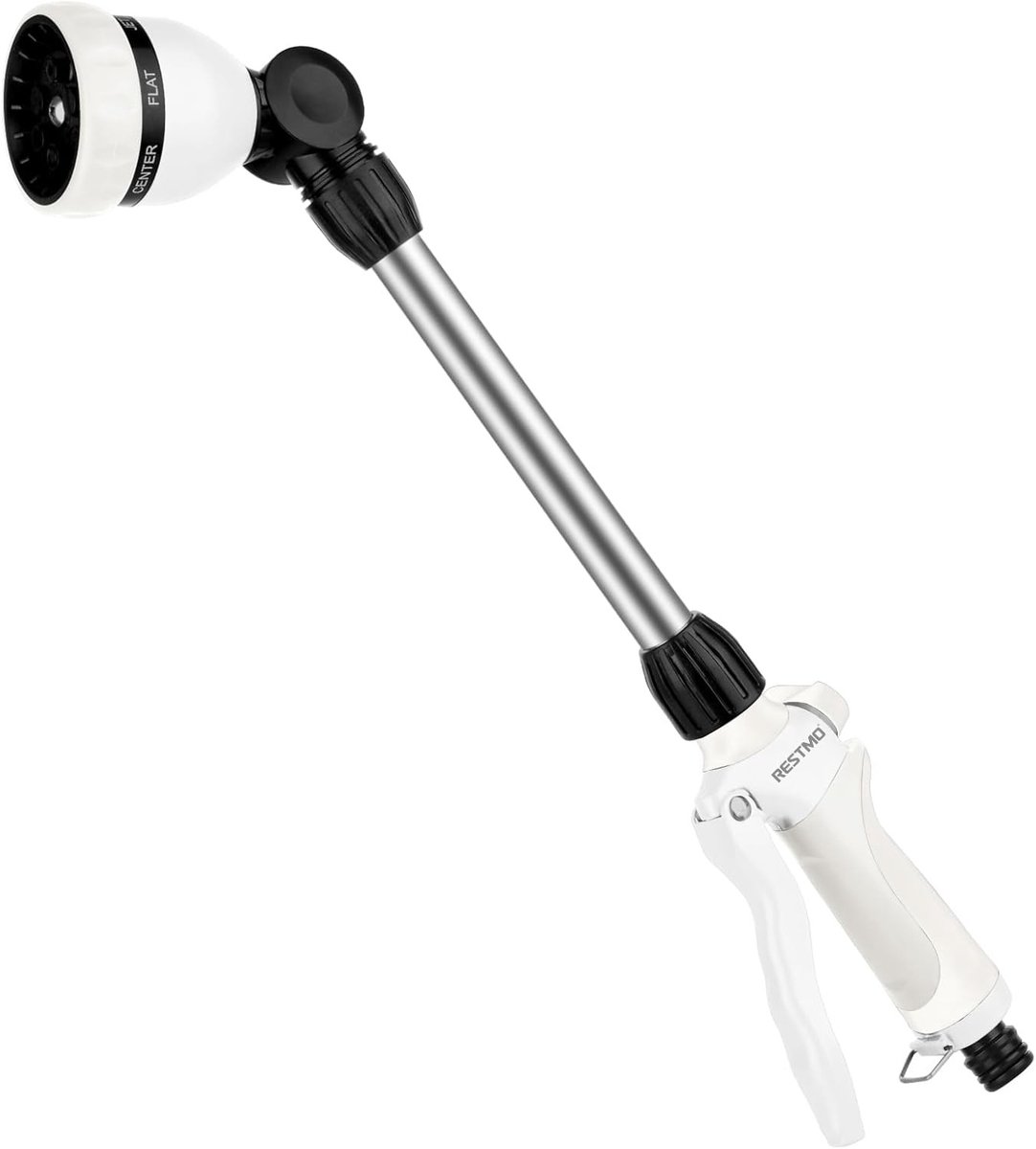 Metalen Gieter voor de Tuin, 39 cm Lange Waterkan met Handvat, 180° Draaiende Douchestraal, 7 Spraymodi voor Planten en Hangmanden, Wit