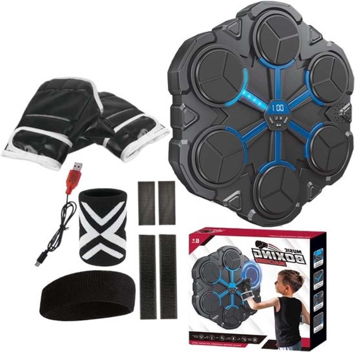 Muziek Boksmachine - Slimme Bokszak Trainer - Reactieve Training - LED Licht Begeleiding - 37 x 35 x 8.5 cm