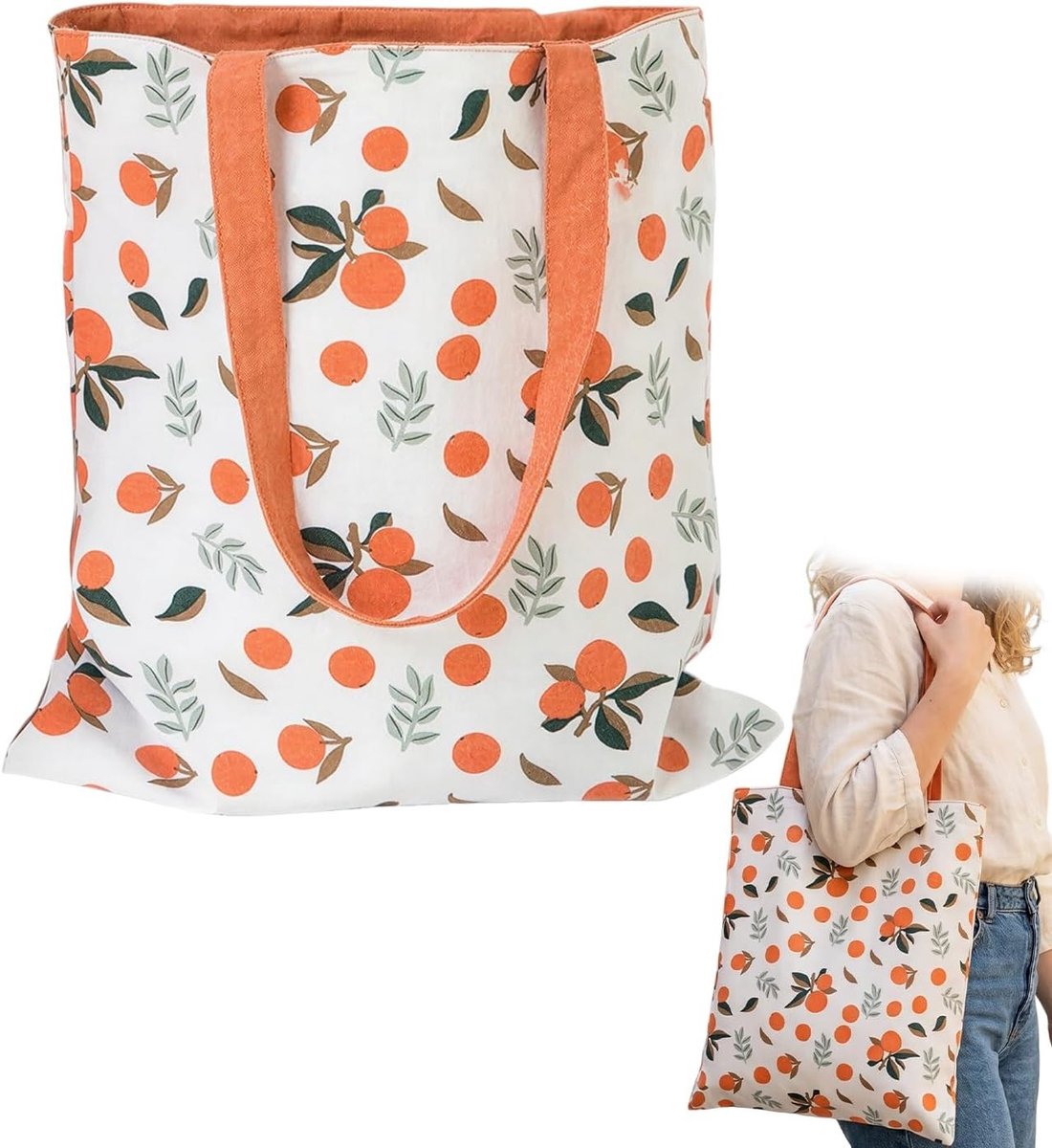 Herbruikbare Katoenen Schoudertas 40 x 36 cm, Lichtgewicht Shopper voor Vrouwen en Kinderen, Ideaal voor Boodschappen, Strand en Dagelijks Gebruik