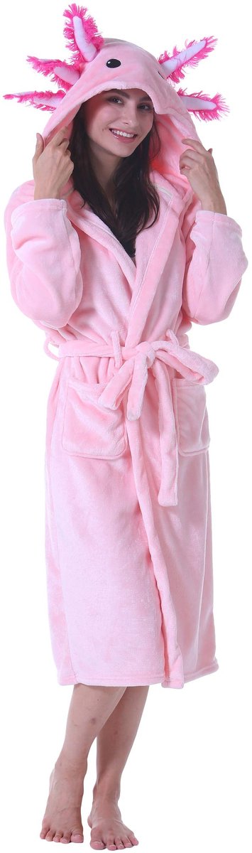 Donsige Badjas voor Volwassenen - Hooded Axolotl