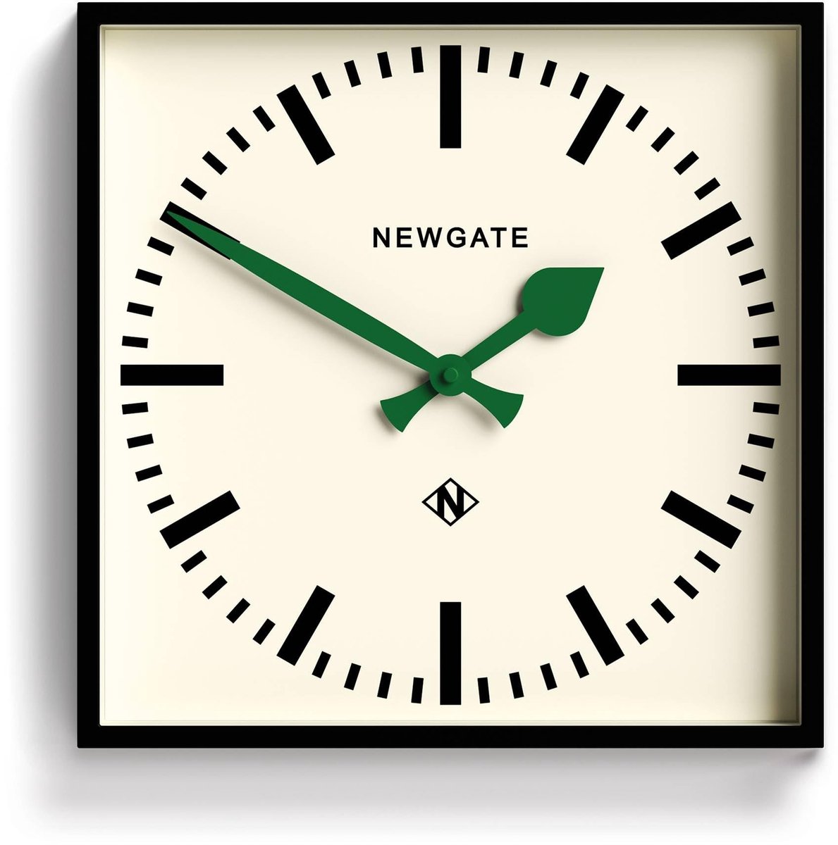 Retro Wandklok - Vierkant - Zwart met Groene Wijzers