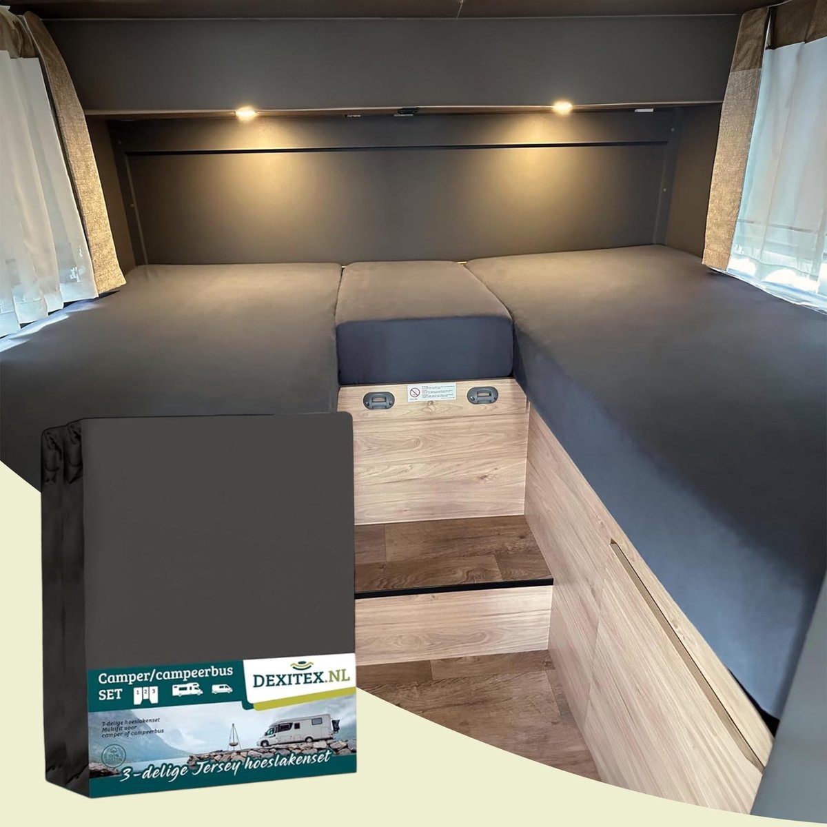 Fitted Sheets Set - 3-delige set antraciet voor eenpersoonsbedden