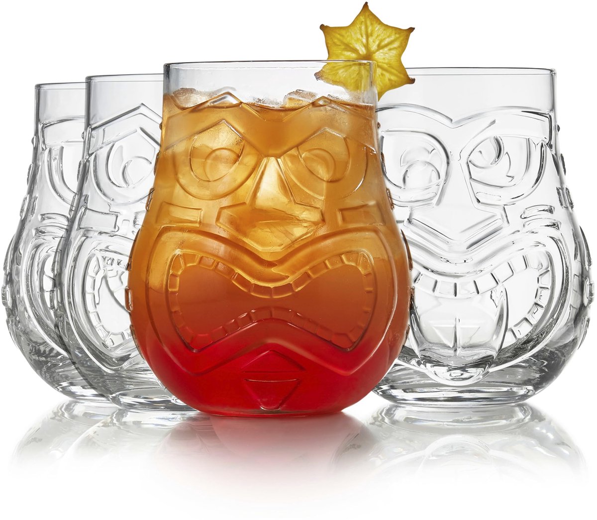 Set van 4 drinkglazen - Vintage stijl - 15 oz - Tiki gezichten