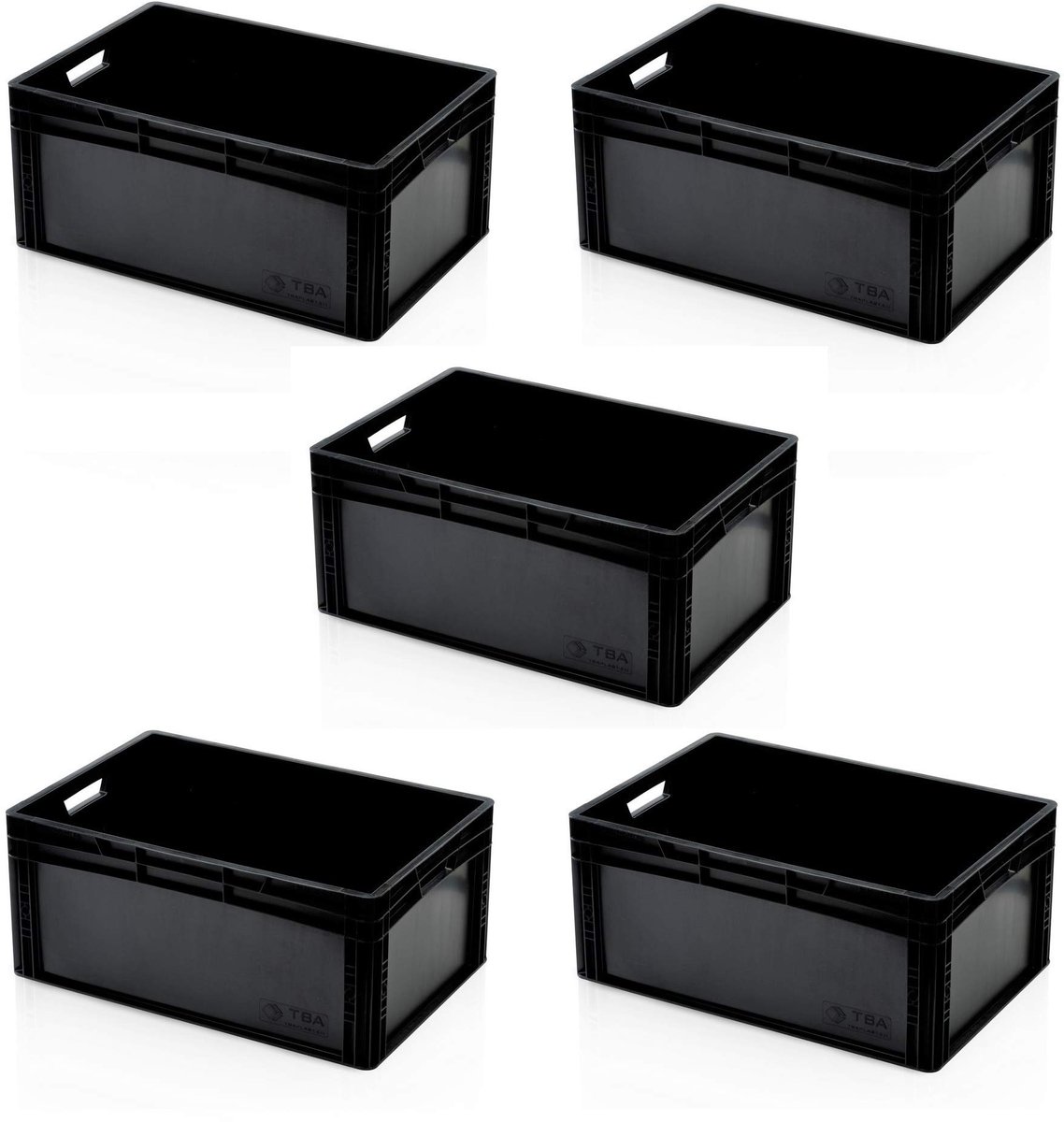 Eurocontainers Set van 5 - Stapelbaar - Zwart - 60 x 40 x 27 cm