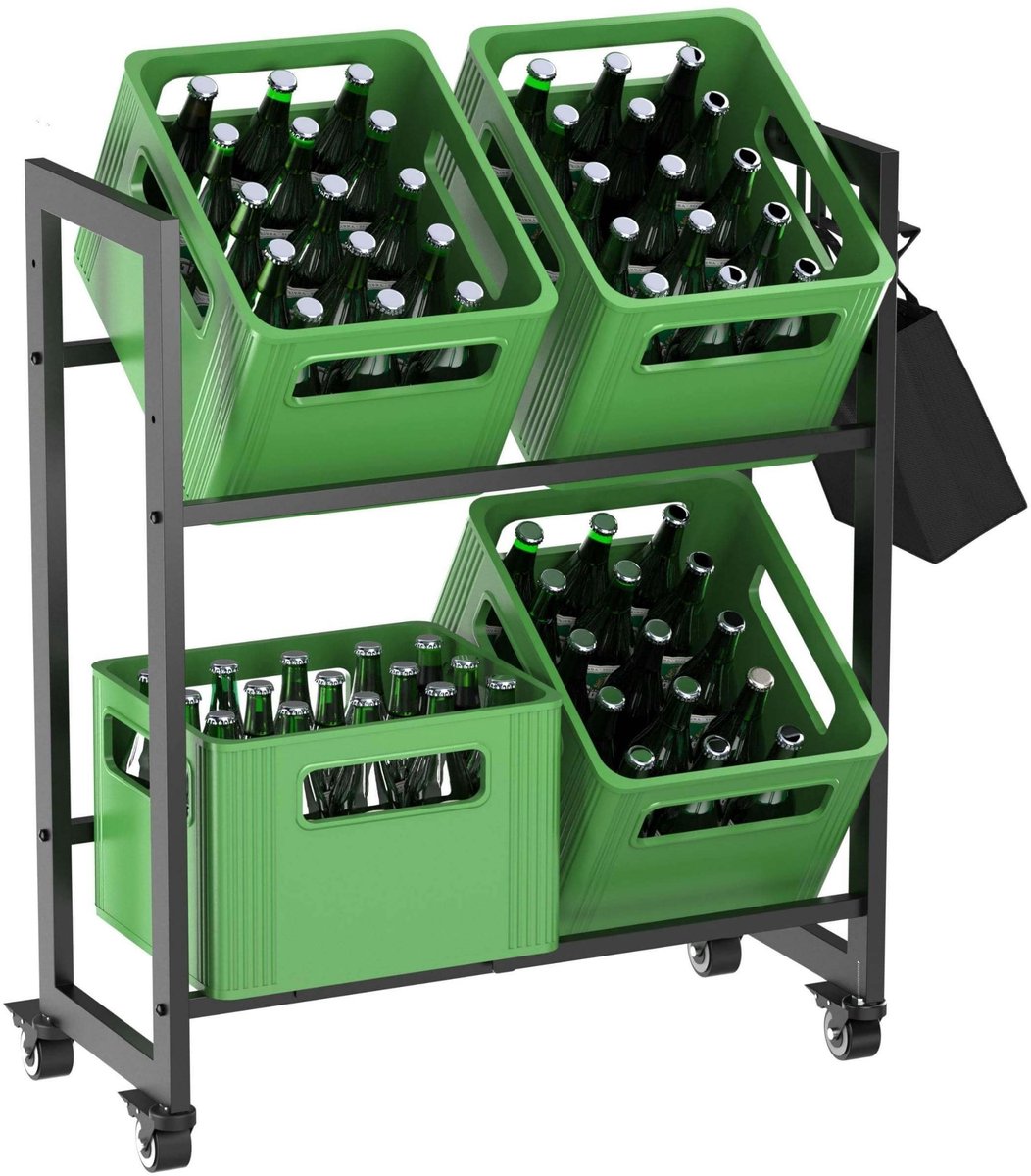Drinkkistenrek voor 4 kratten - Stabiele metalen constructie - Zwart