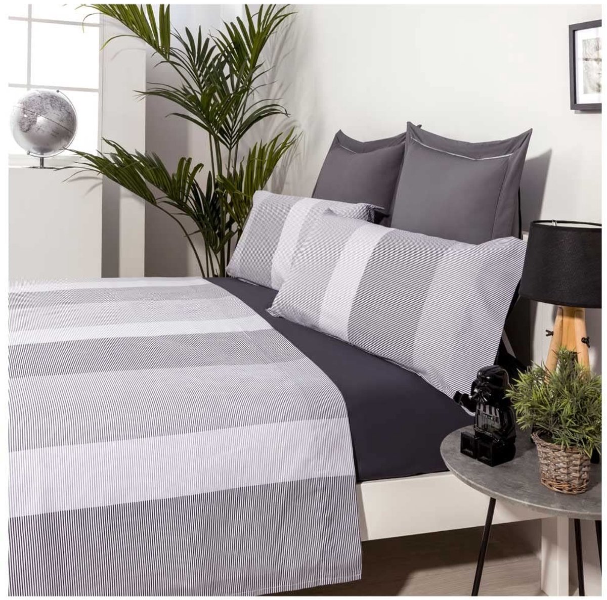 Beddengoed Set - 50% Katoen, 50% Polyester - Grijs - Voor Bedden 180 x 190/200 cm