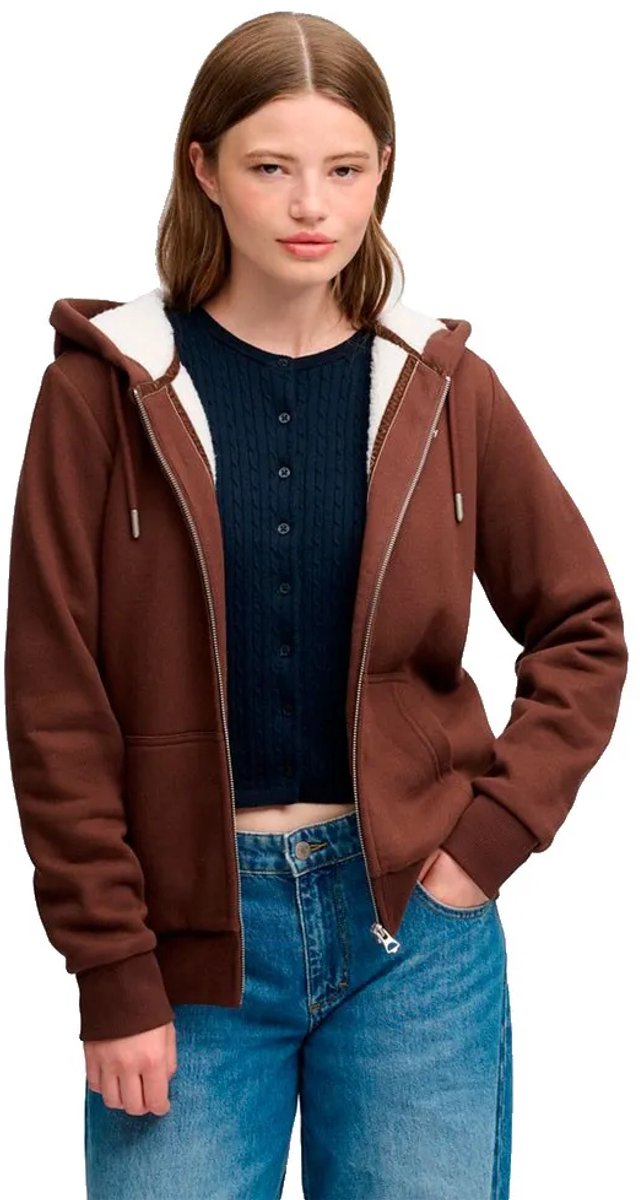 Superdry Signature Geborduurde Borg Zip Hoodie Dames Hoodies Bruin