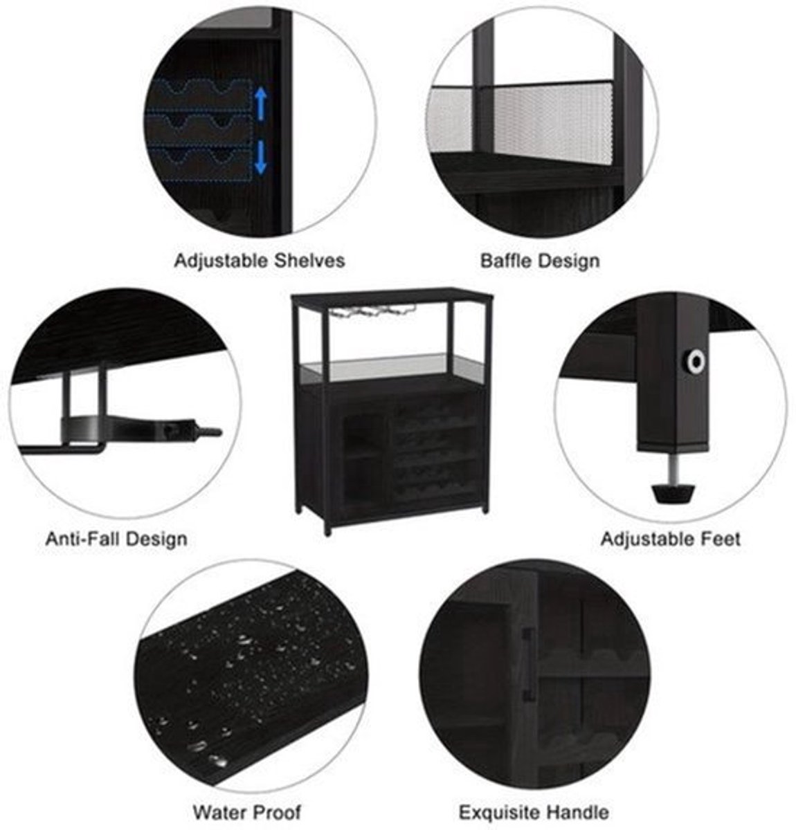 Wijnkast – Wijnrek – Drankkast – Wijnbar – Buffetkast – Industrieel Design – 12 Flessen – Metalen Poten & MDF