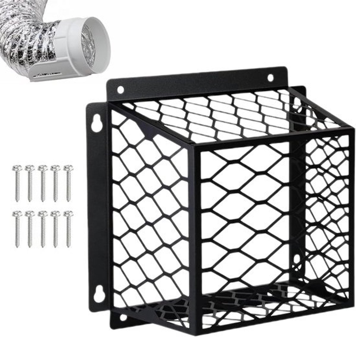 Droger Ventilatie Beschermer - Vogelwering - Dieren Buiten Houden - Robuust Gegalvaniseerd Staal - 3 tot 4 Inch - Zwart