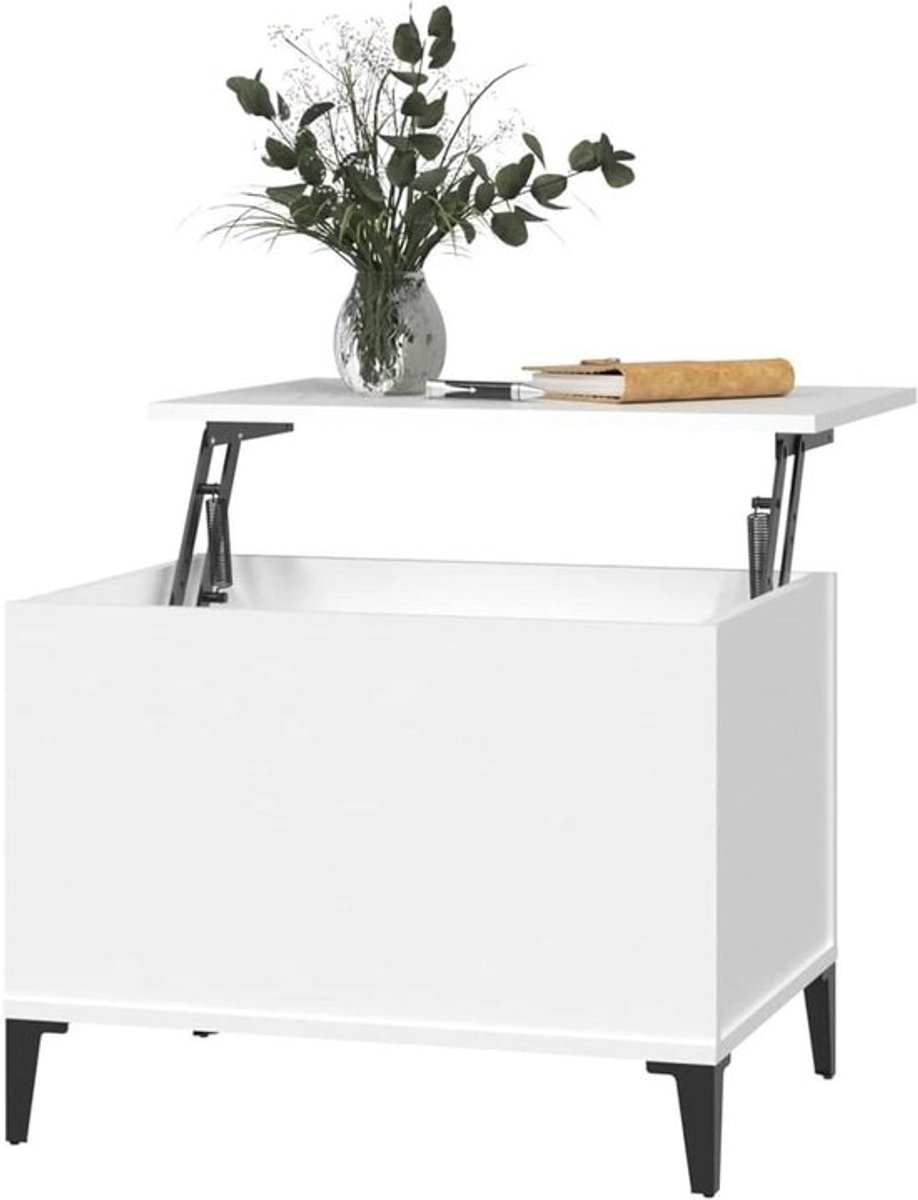 Salontafel met Opbergruimte - Koffietafel Bijzettafel - Woonkamer Gebruik - Opklapbaar Tafelblad - 60 x 445 x 45 cm - Wit