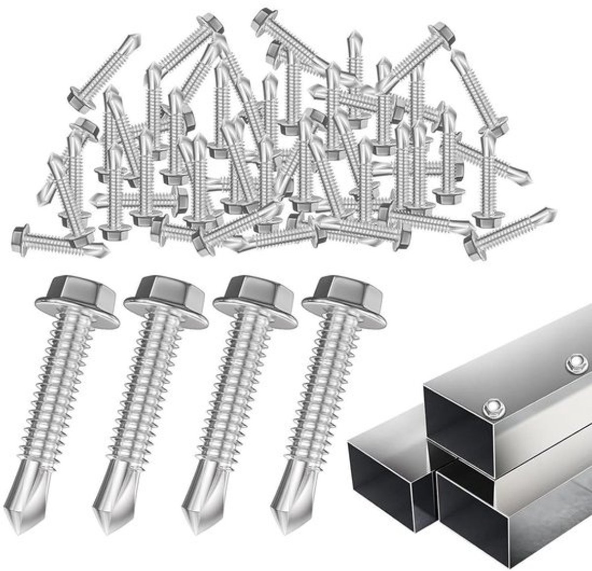 Zelfborende Schroeven - Metaalschroeven Zelfsnijdend - Meubelmontage Bouw - Roestvrij Staal Geen Voorboren - 250 Stuks - Zilver