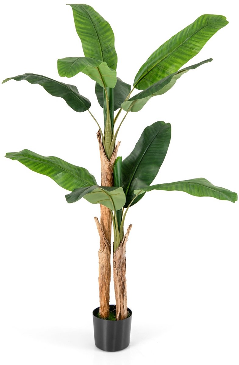 SureDeal® - Kunstplant - Hoge Kunstmatige Bananenboom - Grote Bladeren Dubbele - Natuurlijke Schors Groene - Groen + Bruin + Zwart