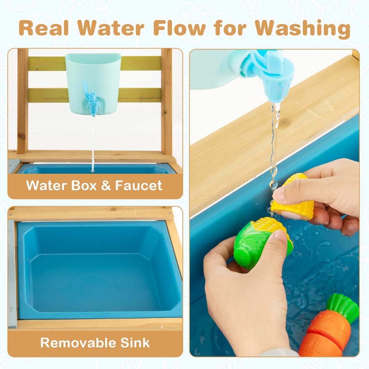 SureDeal® - Rollenspell - Keuken - Kinderen Outdoor - Waterfunctie Speelkeuken - Kinderen - Haak - 75x35x92 cm - Natuur + Blauw + Groen