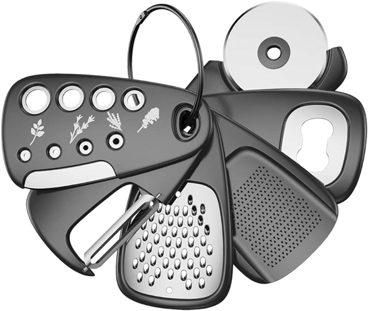 Draagbare 6-in-1 keukengereedschapset met rasp, flesopener en groenteschiller voor efficiënt koken en ruimtebesparing