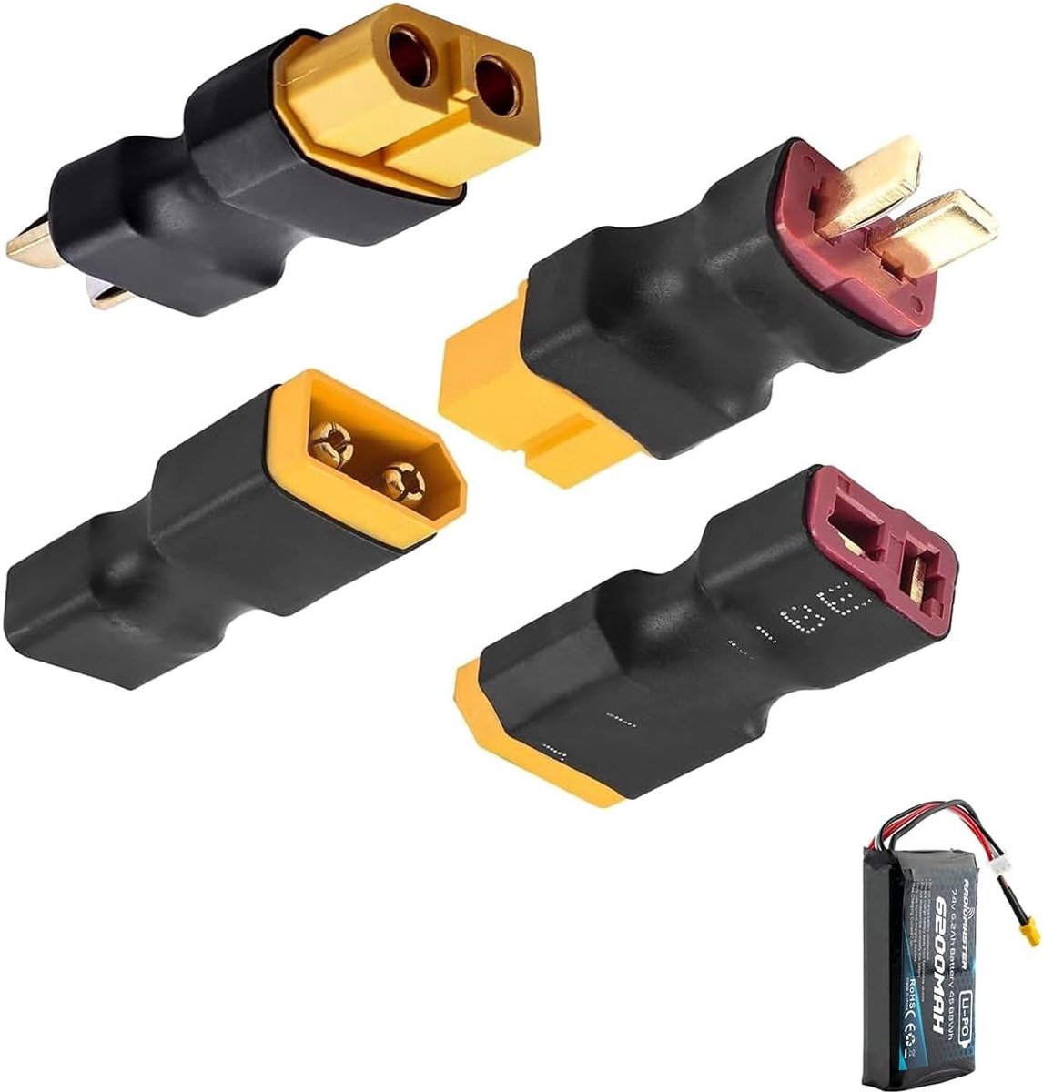4-Pack XT60 Plug Adapters voor RC Lipo Batterijen, Opladers en Quadcopter Verbindingen - Ideaal voor Drones en Modelauto's