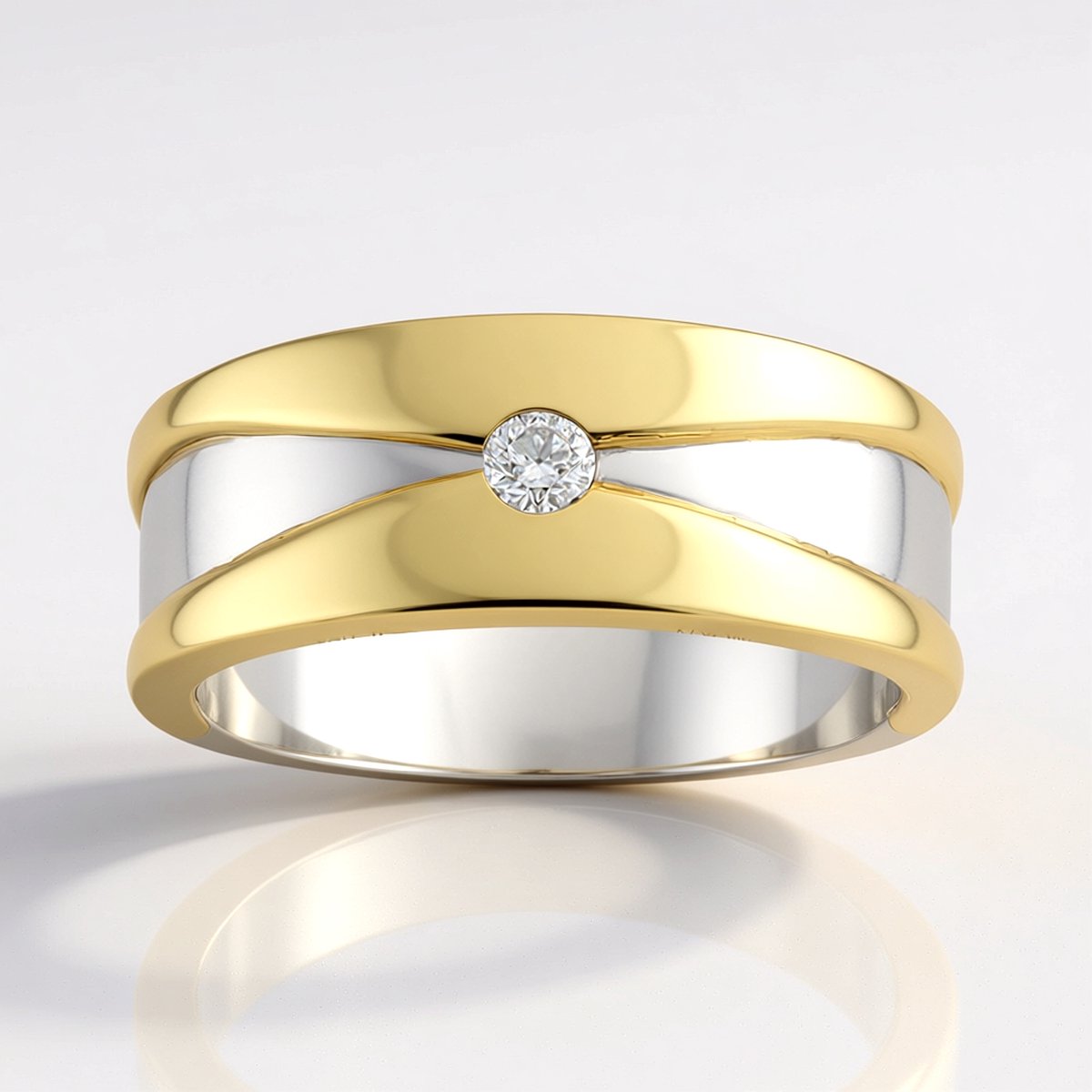 Cavill - Brede 925 Sterling Zilveren Damesring - 0,065 Ct Afrikaanse I1 (G) Briljant Diamant - Elegante Bezelzetting & Kruispatroon