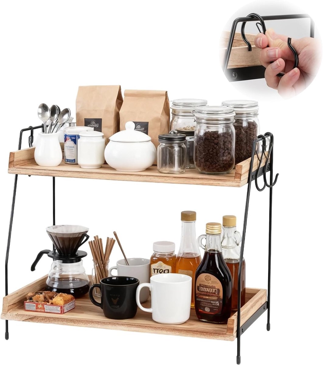 Functionele keukenwerkplek met koffiestation en organizer voor optimale ruimtebesparing en efficiëntie