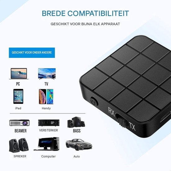 carmdering - Bluetooth Transmitter & Receiver 2 in 1 - BT 5.0 - 3.5MM AUX / RCA - Bluetooth Zender - Bluetooth 5.4 Receiver - Bluetooth Ontvanger - Bluetooth Transmitter- Draadloze Ontvanger - Voor auto-tv-pc — afbeelding 4