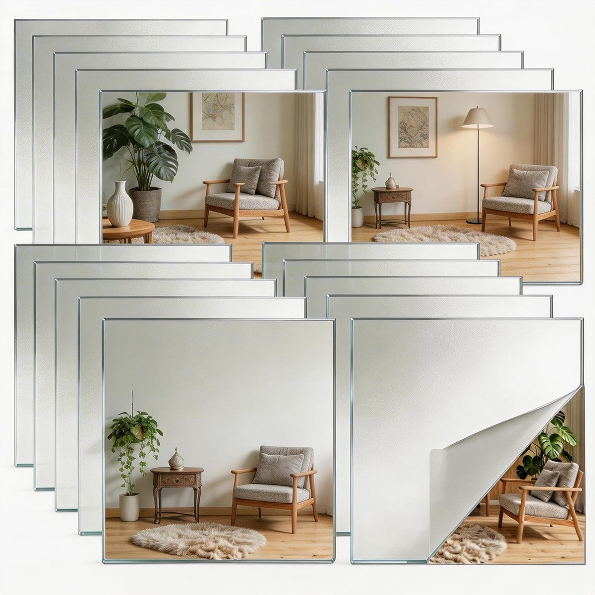 Set van 20 Zelfklevende Acryl Wandspiegels 15 x 15 cm - Ideaal voor Badkamer, Woonkamer en Kasten, 2 mm Dikte