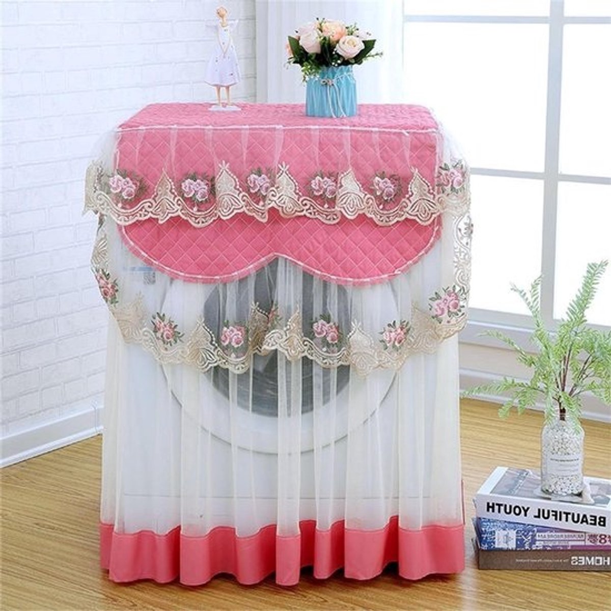 Wasmachinehoes - Drogerhoes Beschermhoes - Apparaten Beschermen - Voorgesneden Bedieningspaneel - 60x60x85cm - Roze