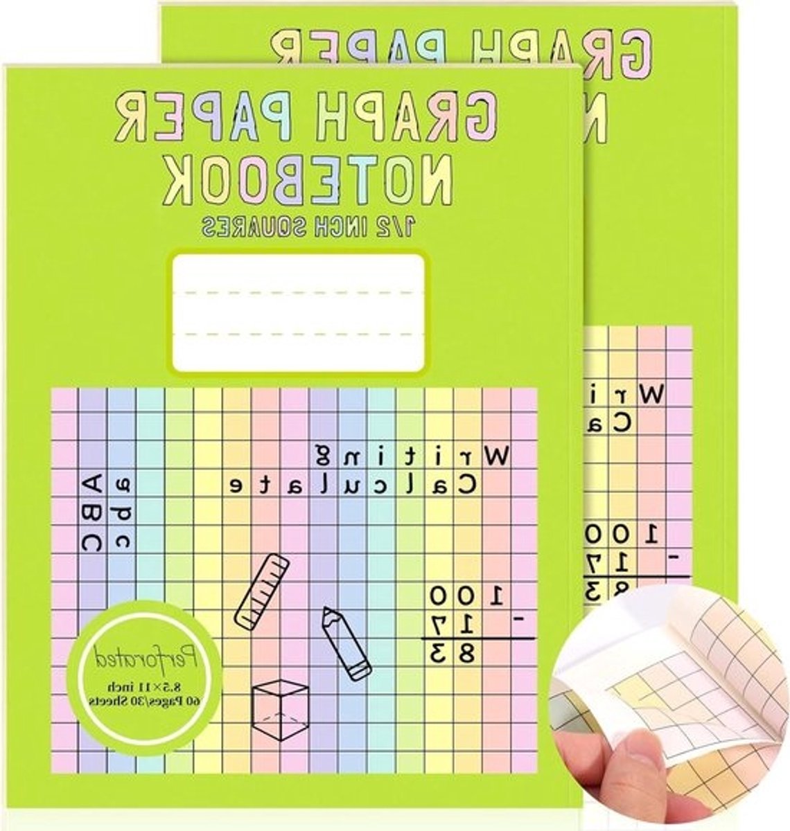 Grafiekpapier Notitieboek - Papier met Raster Grid Notebook - Leren en Tekenen - Gekleurd Rasterontwerp - 8.5x11 Inch - Groen