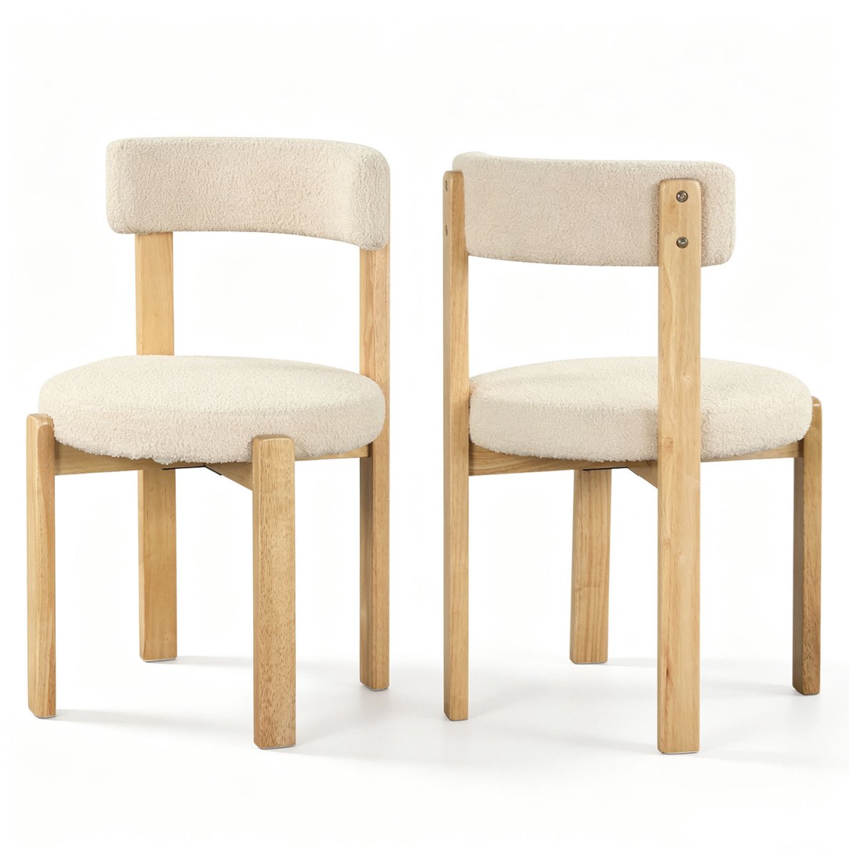 SureDeal® - Eettafel - Eetkamerstoelen Gestoffeerde Keukenstoel - Gebogen Rugleuning - 50x50x77 cm - Naturel