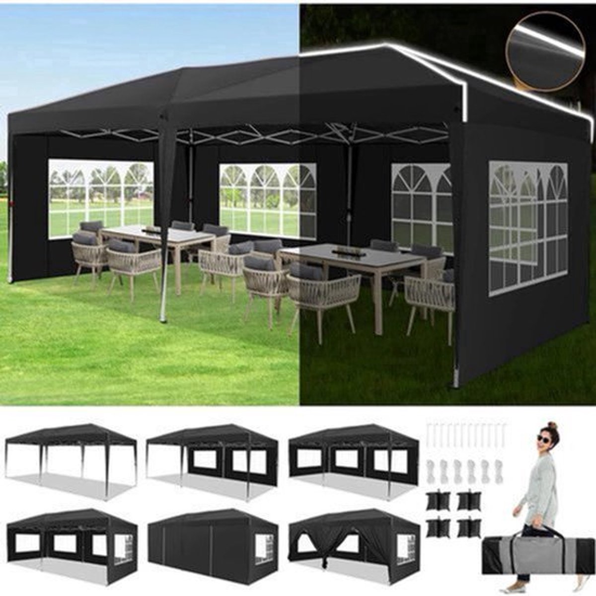 Pop-Up Partytent – Partytent – Evenemententent – Tuinentent – Markttent – Waterdicht Oxford Doek – Stevig Stalen Frame - Zwart