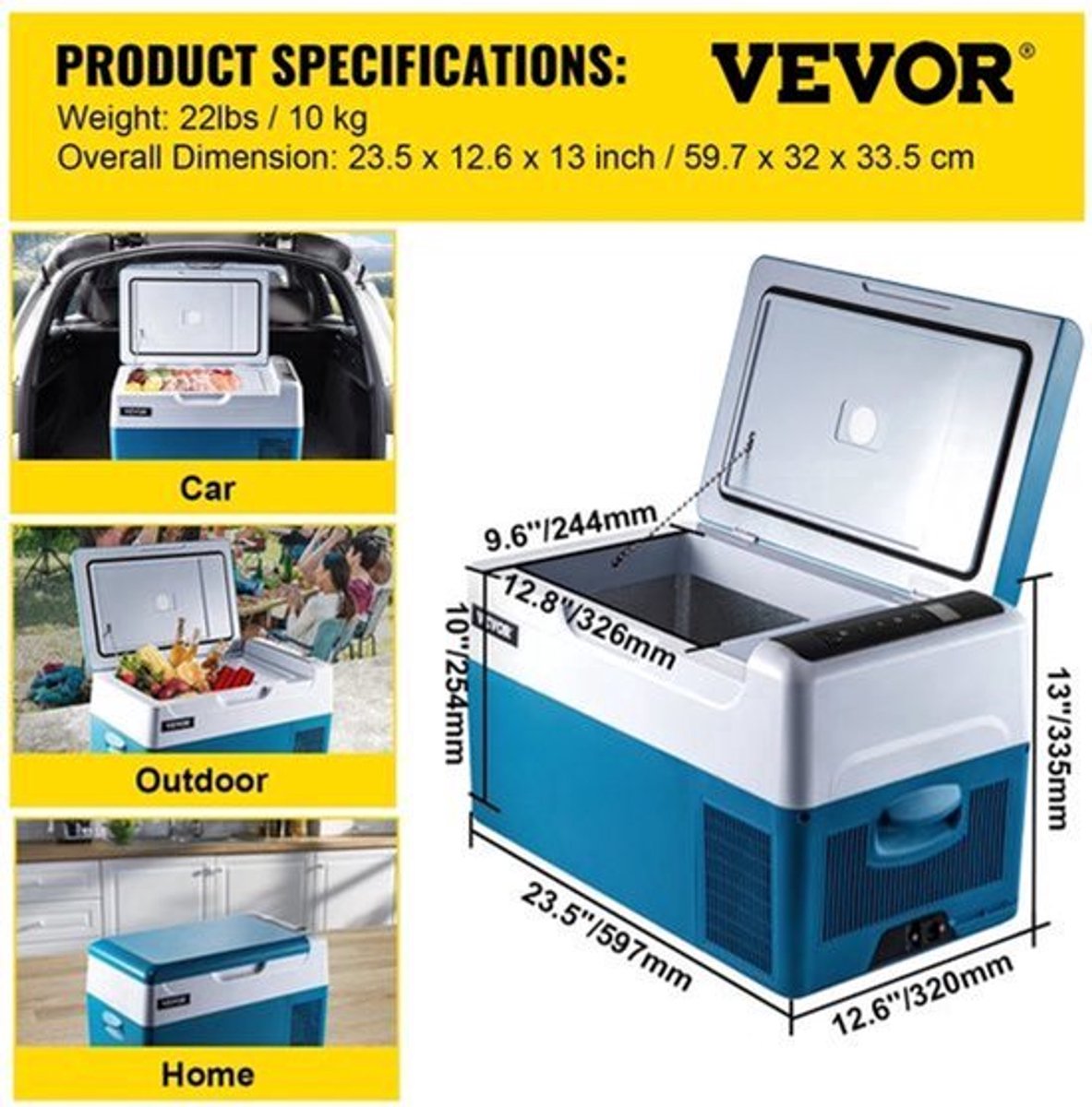 Auto koelkast - Draagbare kleine - Koelkast diepvriezer - Mini elektrische - Koeler voor het rijden reizen vissen outdoor - 22L compressor - Blauw