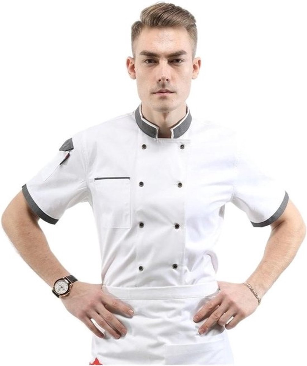 Koksbuis Heren - Kookjas Keuken - Professioneel Koken - Ademend Stof - Korte Mouw - Wit