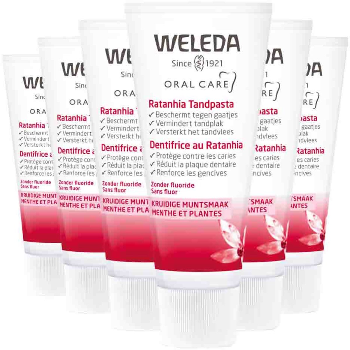 WELEDA - Tandpasta Ratanhia - 6 x 75 ml - Voordeelverpakking