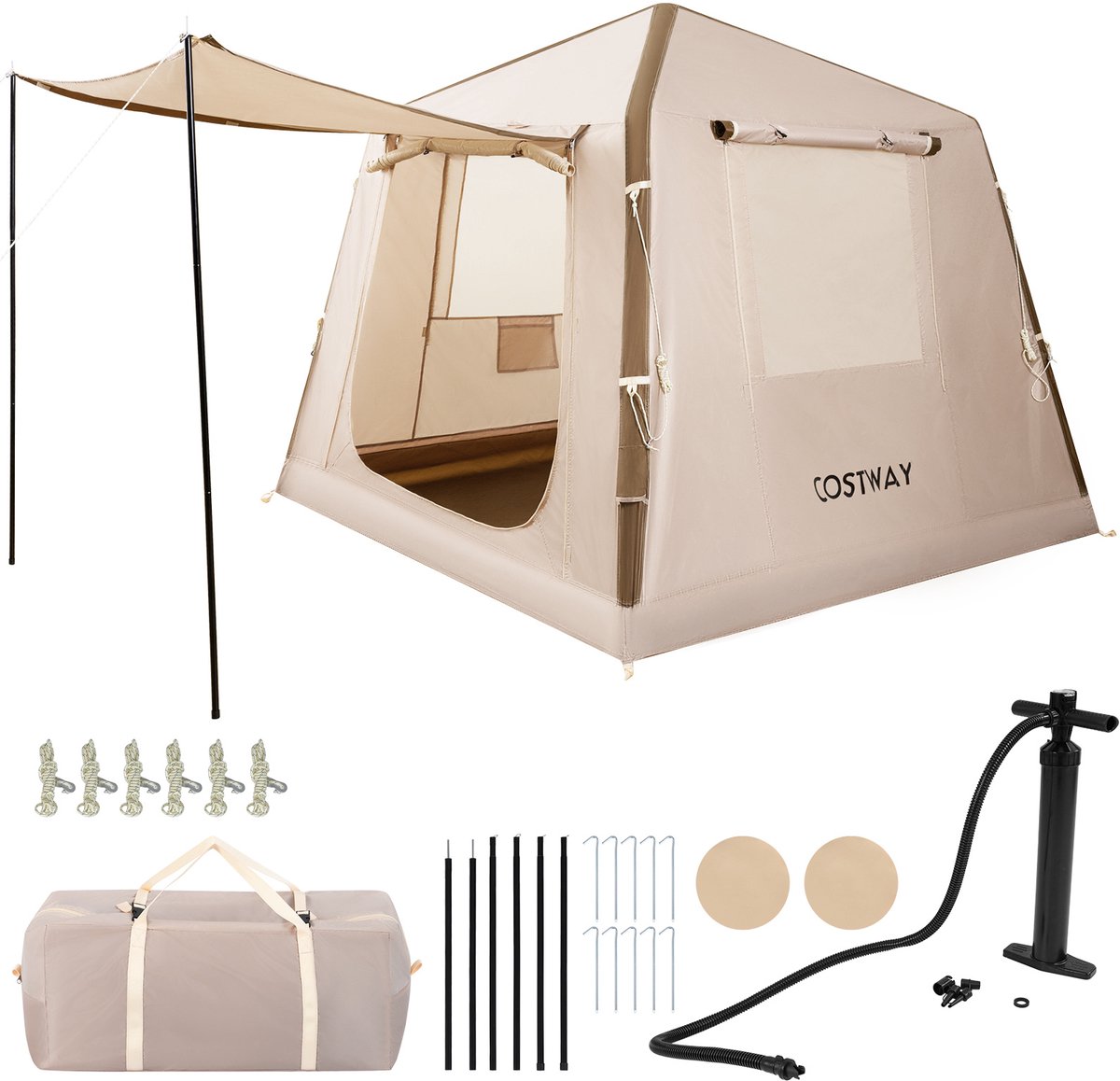 SureDeal® - Kamper - Opblaasbare Campingtent - Personen Lucht Tent - Draagtas Werptent - 210x210x180 cm - Koffiebruin