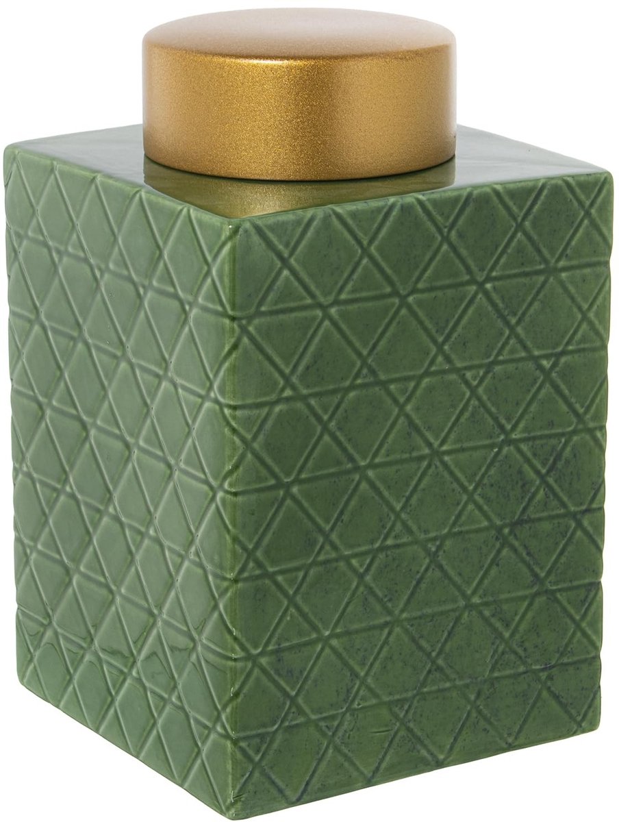 Vierkante Keramische Boor in Groen en Goud - 19 x 19 x 31 cm