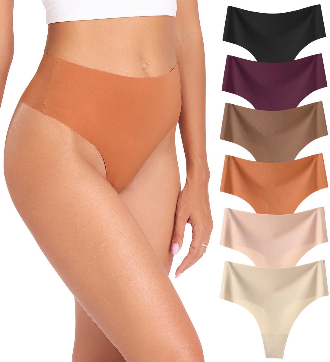 Naadloze Thong Ondergoed - Hoog Taille - 6 Stuks