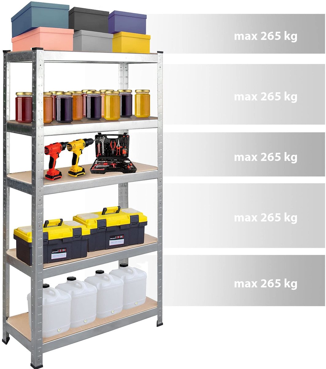 Vloermontage Heavy Load Rek met 5 Planken - Zwart