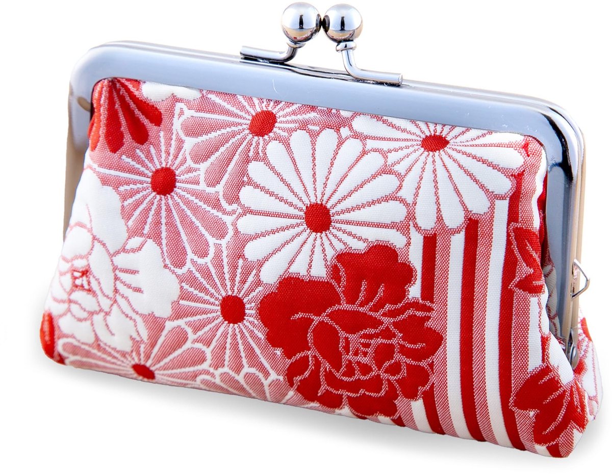 Kiss-lock Make-up Tas - Retro Bloemenpatroon - Rood
