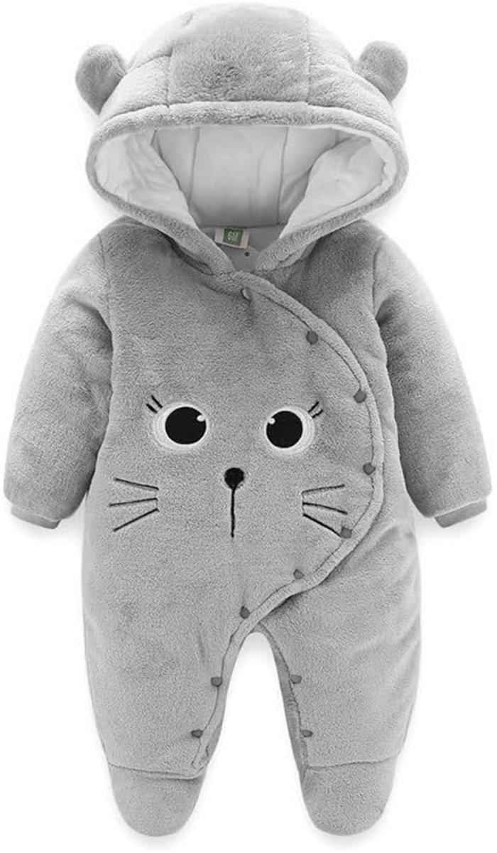 Baby romper met capuchon - Grijs, 0-12 maanden