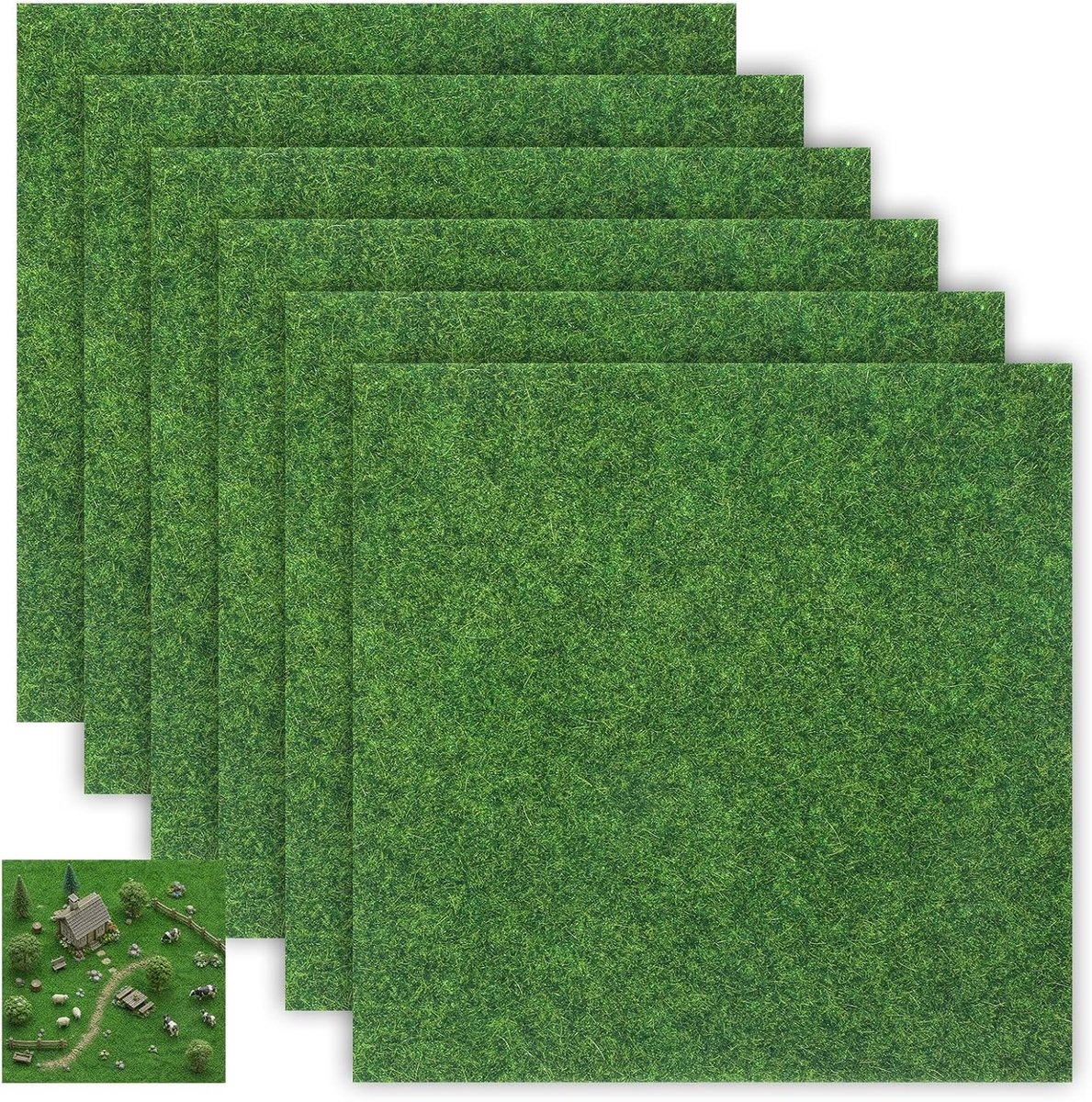 Set van 6 Kunstgras Tegels 15 x 15 cm voor Creatieve Projecten, Realistisch Kunstgras voor Miniatuurtuinen, DIY Decoratie en Landschapsontwerp