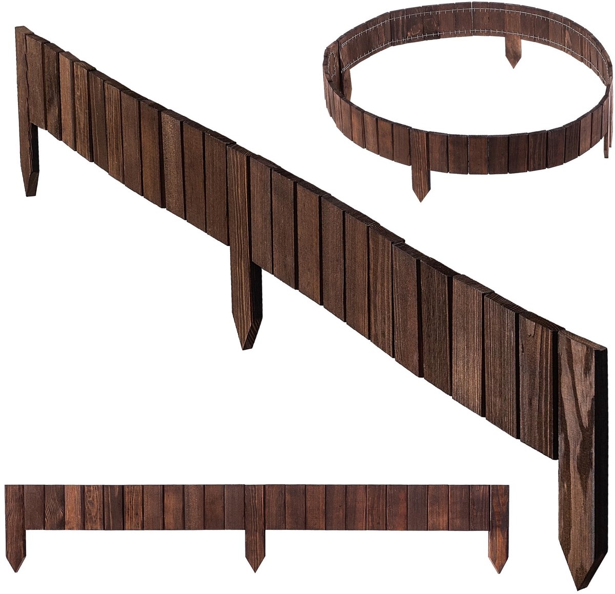 Houten Tuinrand - Flexibel en Donkerbruin - 114 x 10 cm
