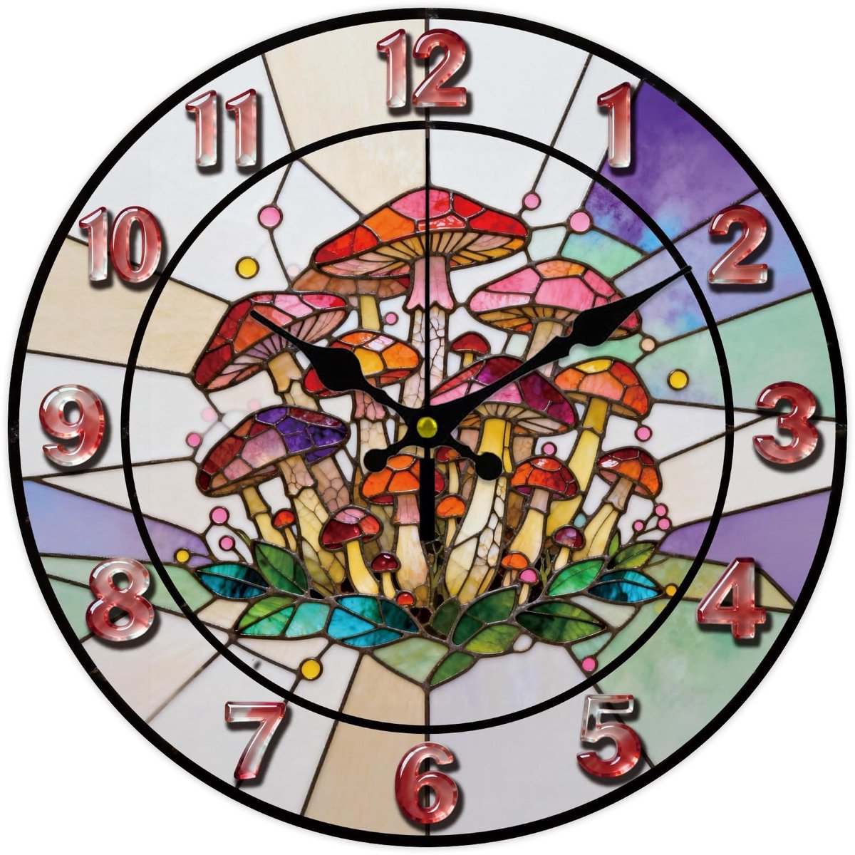 Wandklok met kleurrijk paddenstoelpatroon - 30 cm rond