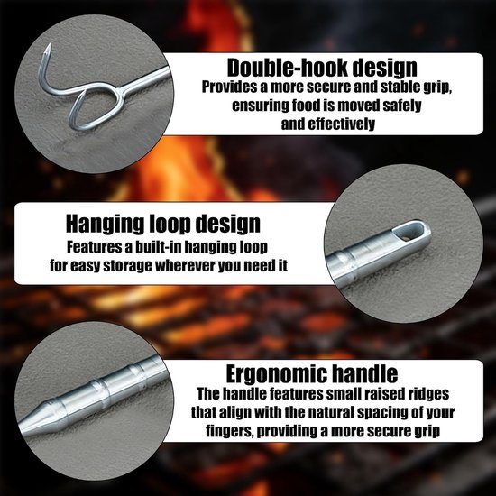 haak BBQ omkeerhaak vleeshaak flipper roestvrij staal grill haak vleesflipper grillspatel haak gemakkelijk te reinigen vleesspatel haak 40 cm voor grillen barbecuedraaien (A) — afbeelding 4