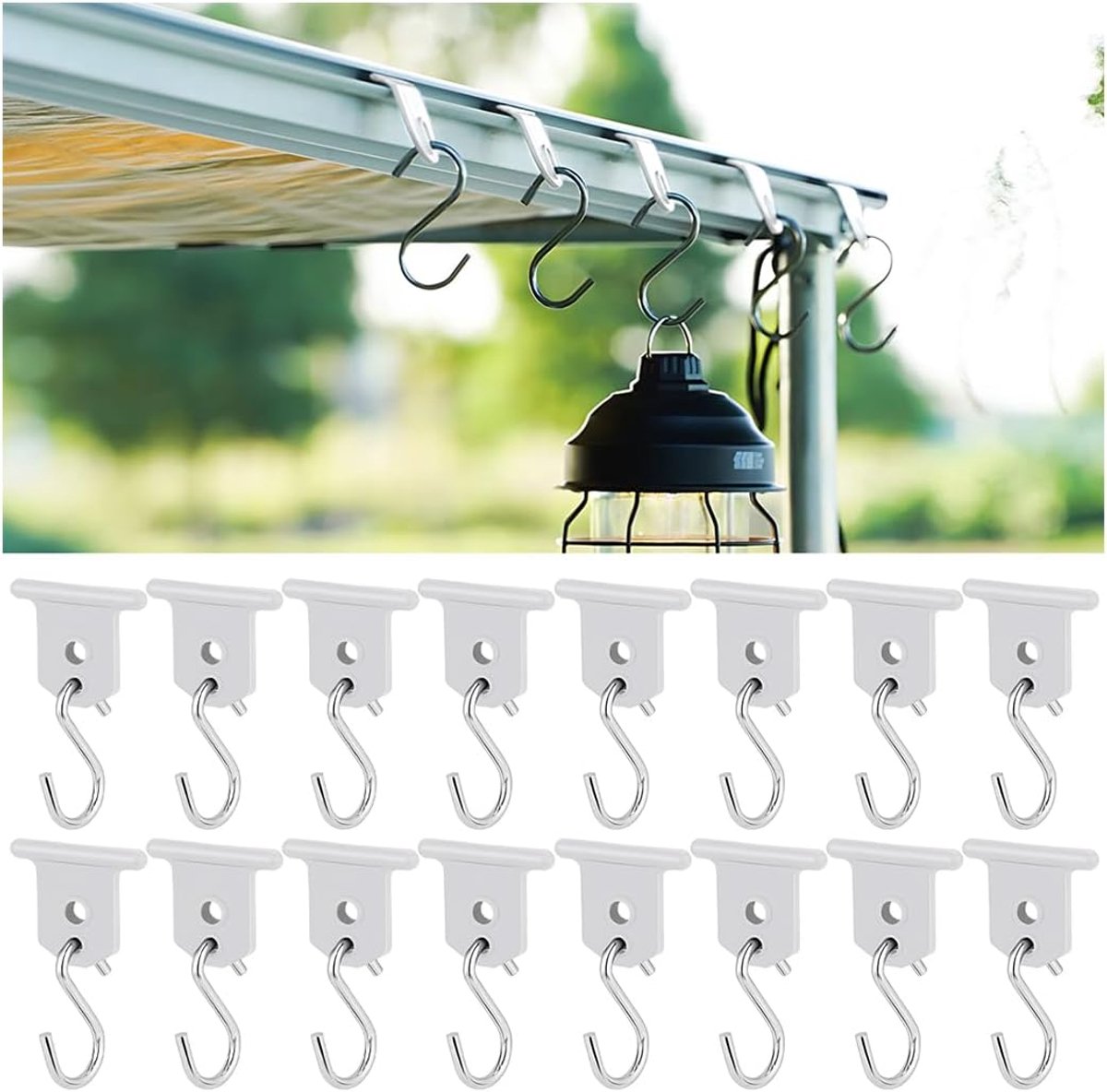 Lijsthaken, 16 set RV luifelhaken, campingluifelhaken, accessoires voor camper, caravan, kerstfeest, campingtent, binnen, buitendecoratie (wit)