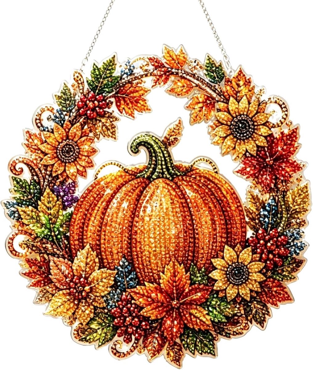 Casalora DIY Diamond Painting Pompoen Raamhanger – 5D Acryl Hangdecoratie Kit – Herfstdecoratie