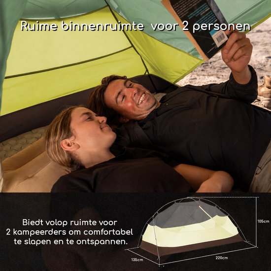 Naturehike Mongar 2 BASE - 210T Polyester - 2 persoons tent - Lichtgewicht tent - Incl. grondzeil - Outdoor - Waterdicht - Kampeertent - koepeltent - Trekkerstent - Groen van Naturehike — afbeelding 5