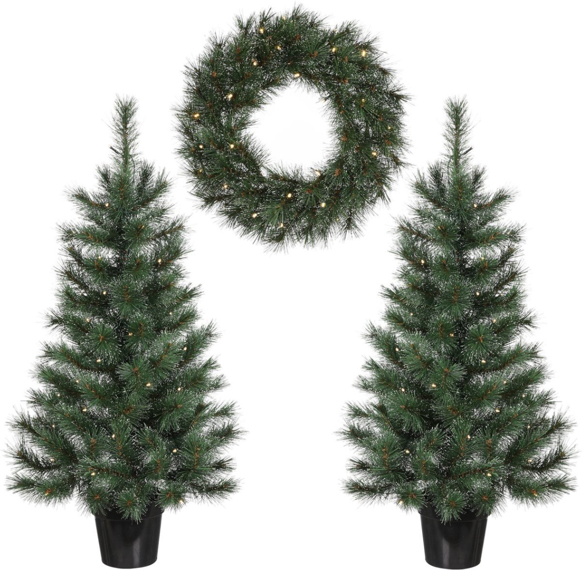 Bol.com Black Box Trees Glendon Kerstboom en Kerstkrans Set - 2 Kunstkerstbomen en 1 Krans met LED Verlichting - Groen aanbieding