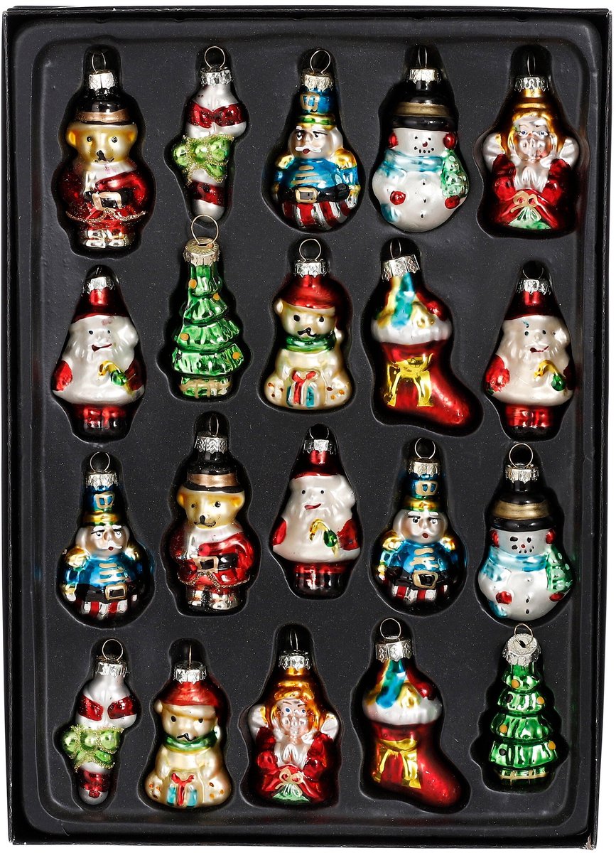 Mica Decorations Kerstballen Set van 20 Stuks - Kerstversiering voor de Kerstboom - Glazen Kerstornamenten met Klassieke Kerstfiguren - Kersthangers 3,5 cm - Groen