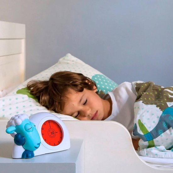 Kinderwekker Lammetje - Nachtlampje Slaaptrainer - Kind Leren Klokkijken - Oogjes Open/Dicht - 20 cm - Blauw — afbeelding 3