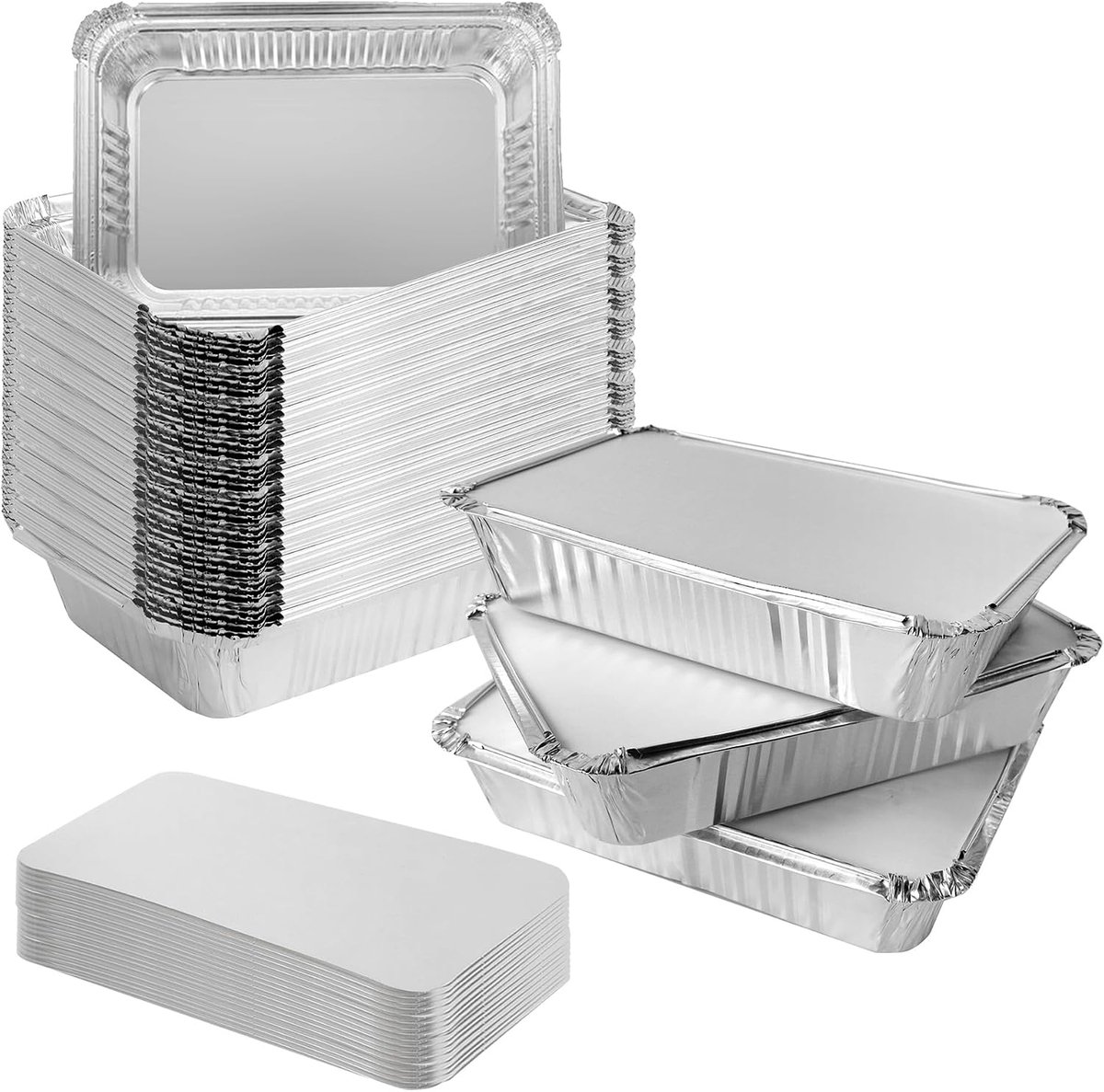 50 Stks Aluminiumfolie Trays Met Deksels, Wegwerp Folie Voedsel Containers Met Deksels Voor Bakken Voedsel Opslag Takeaway BBQ Tin Folie Trays