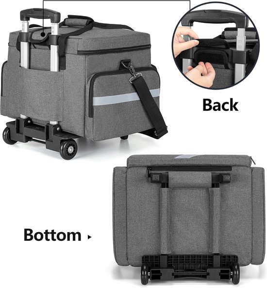 Medische tas met wieltjes met afneembare trolley, tas voor verpleegkundigen met afneembare scheidingswanden, lege noodtas voor artsen, EMS-professionals, grijs — afbeelding 3