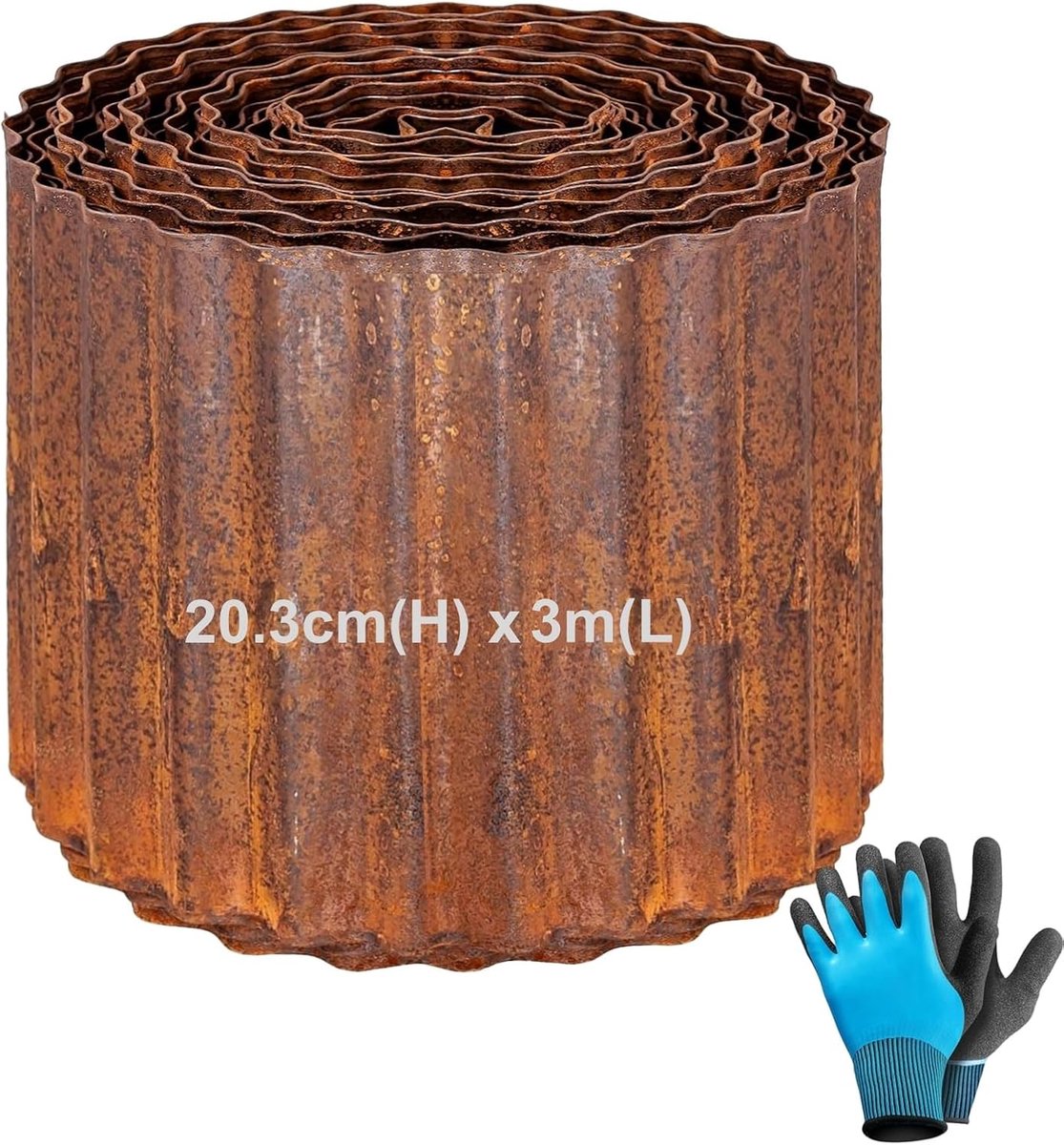 Gazonrand van metaal, 3,0 m, 20,3 cm hoog, bloembedrand van metaal met roestlook, gazonranden van cortenstaal, flexibele gazonrand, bloembedrand, rooster voor de afbakening van bloembedden, tuinpaden