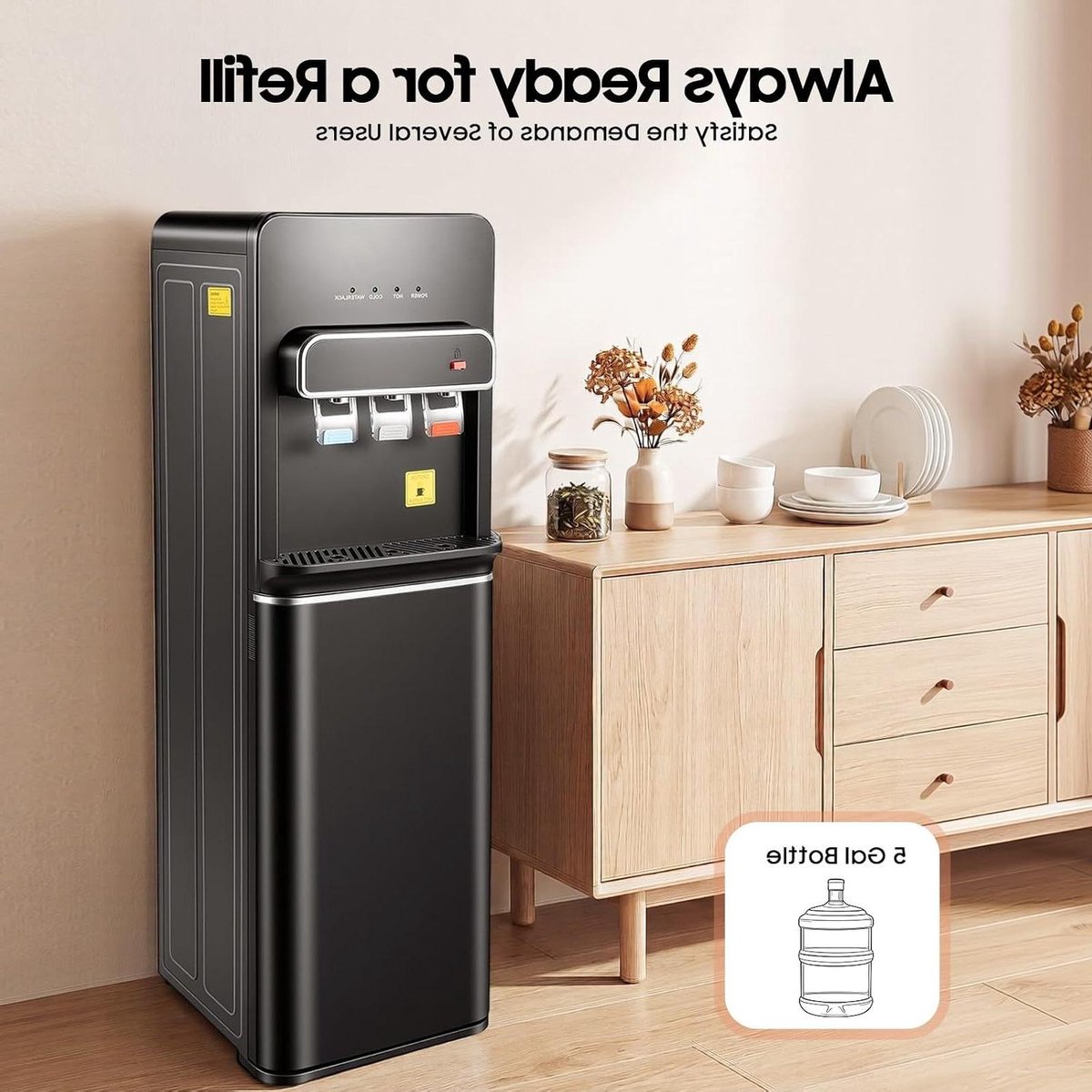 Waterdispenser Vrijstaand - Waterkoeler Elektrisch - Drinken Verfrissen - Ondervulling Fles - 38H cm - Zwart